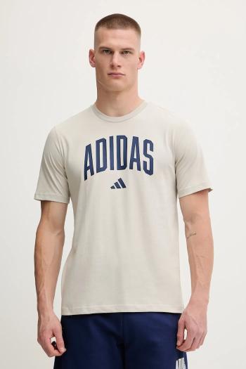 Bavlnené tričko adidas Collegiate pánske, béžová farba, s potlačou, JM6415