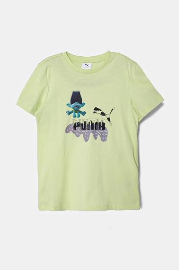 Detské bavlnené tričko Puma X TROLLS Tee zelená farba, s potlačou, 627376