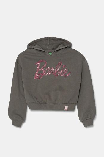 Detská bavlnená mikina United Colors of Benetton šedá farba, s kapucňou, s nášivkou, 3J68C204C