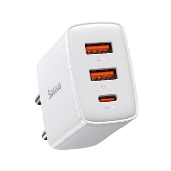 Baseus Compact sieťová nabíjačka USB-C / 2x USB 30W 3A PD QC, biela (CCXJ-E02)