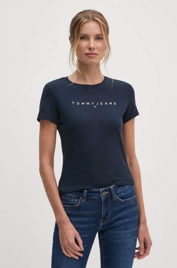 Bavlnené tričko Tommy Jeans dámske, tmavomodrá farba, DW0DW18398