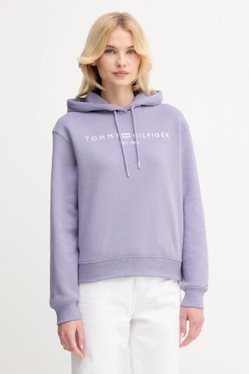 Mikina Tommy Hilfiger čierna farba, s kapucňou, s nášivkou, WW0WW43598