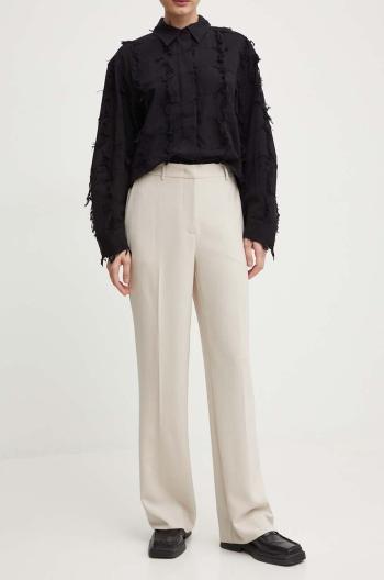 Nohavice Bruuns Bazaar BrassicaBBEleza pants dámske, béžová farba, široké, vysoký pás, BBW3304