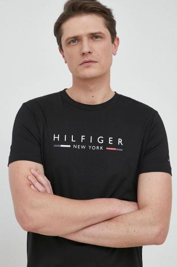 Bavlnené tričko Tommy Hilfiger čierna farba, s potlačou