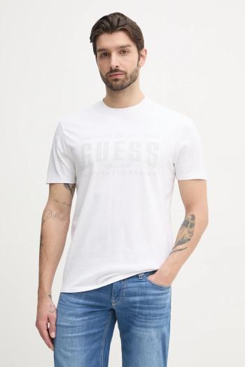 Bavlnené tričko Guess pánske, biela farba, s potlačou, M5GI27 KBW41