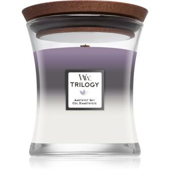 Woodwick Trilogy Amethyst Sky vonná sviečka s dreveným knotom 275 g