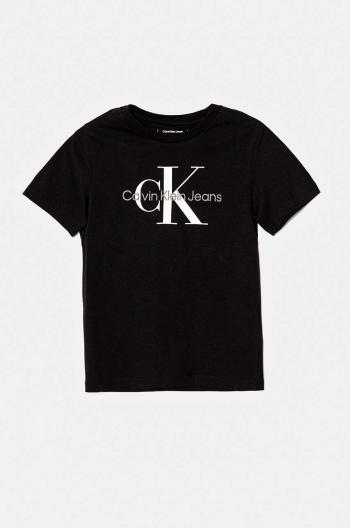 Detské bavlnené tričko Calvin Klein Jeans čierna farba, s potlačou, IU0IU00676