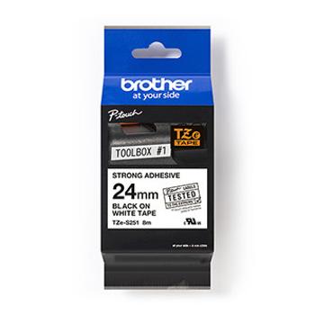 Brother originál páska do tlačiarne štítkov, Brother, TZE-S251, černý tlač/biely podklad, laminovaná, 8m, 24mm, extrémne adhezívn
