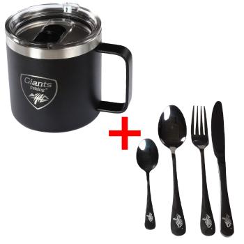 Giants fishing akčný set nerezový thermo hrnček 400 ml + sada nerezových príborov