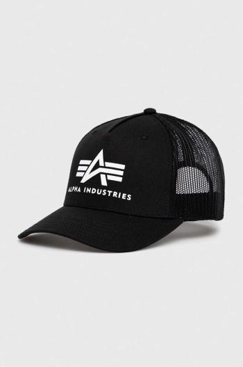 Bavlnená čiapka Alpha Industries 186902.03-Black, čierna farba, s potlačou