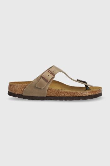 Kožené žabky Birkenstock Gizeh dámske, hnedá farba, na plochom podpätku