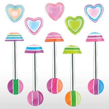 Piercing jazyka - Multicolor heart - Farba piercing: Ružová