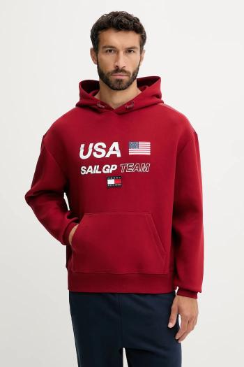 Mikina Tommy Hilfiger x SAIL GP červená farba, s kapucňou, s potlačou, MW0MW41416