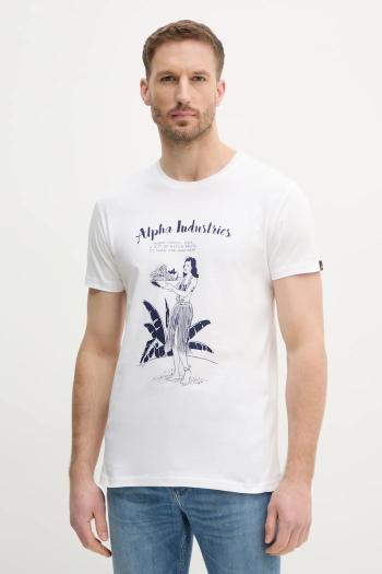 Bavlnené tričko Alpha Industries Alpha Hawaii T pánske, biela farba, s potlačou, 156525