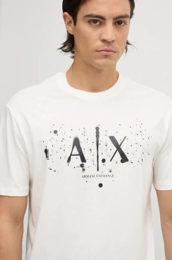 Bavlnené tričko Armani Exchange pánsky, béžová farba, s potlačou, XM000062 AF10356