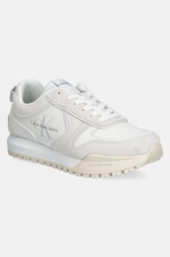 Kožené tenisky Calvin Klein Jeans TOOTHY RUNNER IRREGULAR LINES W béžová farba
