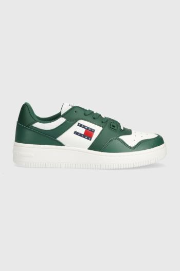 Kožené tenisky Tommy Jeans TJM RETRO BASKET ESS zelená farba, EM0EM01395