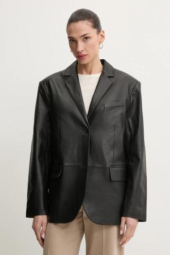 Kožené sako MICHAEL Michael Kors čierna farba, oversize, jednofarebné, MF41098FAF