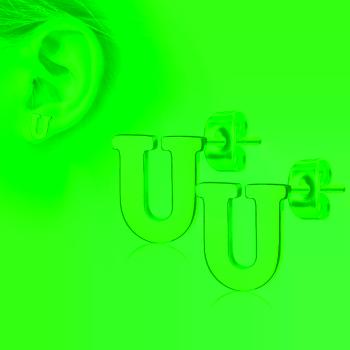 Oceľové náušnice v medenej farbe - písmeno abecedy "U", puzetky