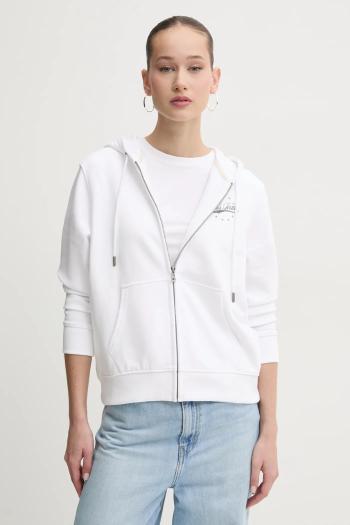 Bavlnená mikina Guess Jeans dámska, biela farba, s kapucňou, s potlačou, W5RQ21 K68I4