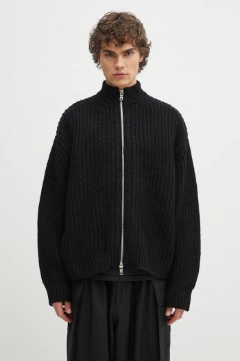 Kardigán s prímesou vlny MKI MIYUKI ZOKU Chuky Rib Knit Track Jacket pánsky, čierna farba, CHUKY.RIB.KNIT.TRACK.BL