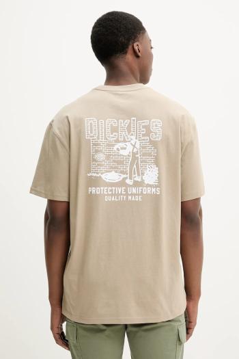 Bavlnené tričko Dickies pánske, béžová farba, s potlačou, DK0A4Z8R0DS1