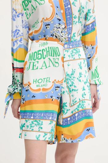 Šortky Moschino Jeans dámske, biela farba, vzorované, vysoký pás, 0342 3735