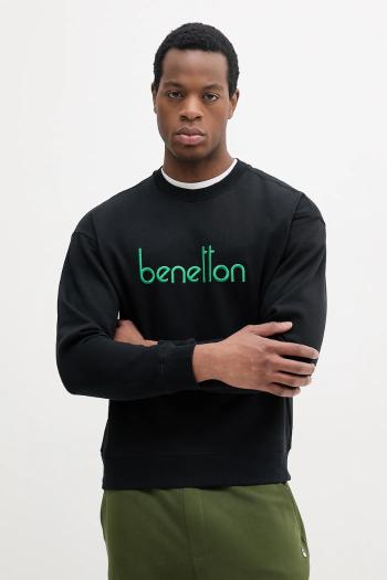 Bavlnená mikina United Colors of Benetton pánska, čierna farba, s nášivkou, 3FWYU109S