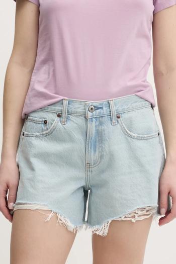 Rifľové krátke nohavice Abercrombie & Fitch dámske, jednofarebné, vysoký pás, KI149-5089