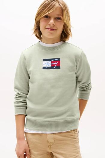 Detská bavlnená mikina Tommy Hilfiger tyrkysová farba, s potlačou, KB0KB09741