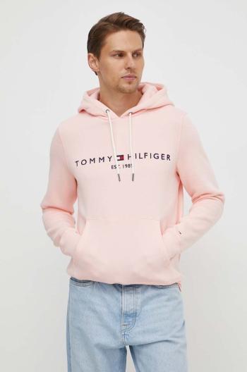 Mikina Tommy Hilfiger pánska, ružová farba, s kapucňou, s nášivkou, MW0MW11599