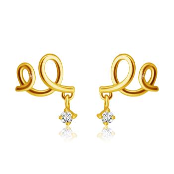 Diamantové náušnice zo žltého 14K zlata - dvojitá slučka, číry briliant 
