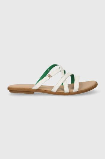 Kožené šľapky Tommy Hilfiger TH STRAP FLAT SANDAL dámske, béžová farba, FW0FW08067