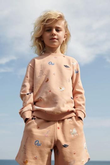 Detská bavlnená mikina Liewood Thora Printed Sweatshirt oranžová farba, vzorovaná, LW19862