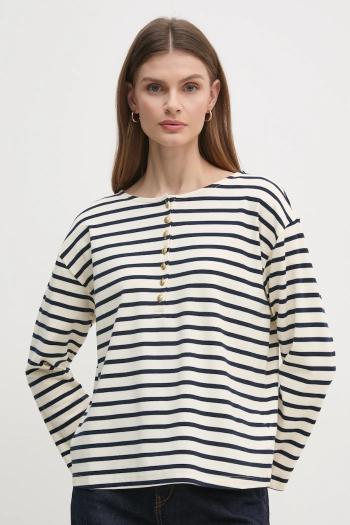 Bavlnené tričko s dlhým rukávom Tommy Hilfiger béžová farba, WW0WW45437