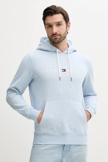 Mikina Tommy Hilfiger tyrkysová farba, s kapucňou, s nášivkou, MW0MW11599