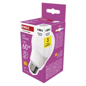 EMOS ZQ5E43 LED ZIAROVKA CLASSIC A60 / E27 / 7 W (60 W) / 806 LM / NEUTRALNA BIELA
