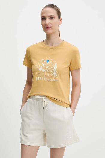 Bavlnené tričko Helly Hansen MASSIF GRAPHIC dámske, žltá farba, 54595