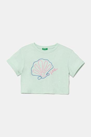 Detské bavlnené tričko United Colors of Benetton zelená farba, 3SDLC10OX