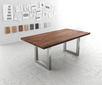 Jedálenský stôl Edge 200x100 XL akáciová hnedá nerezová oceľ široký