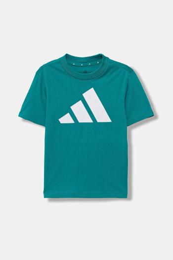 Detské bavlnené tričko adidas tyrkysová farba, s potlačou, JV9885