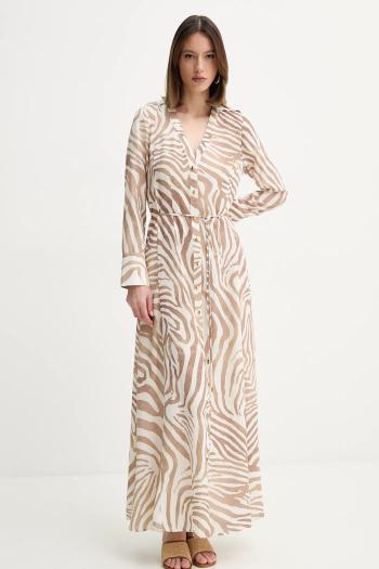 Šaty s prímesou ľanu Marciano Guess GISELLE béžová farba, maxi, áčkový strih, 5GGK08 7314A