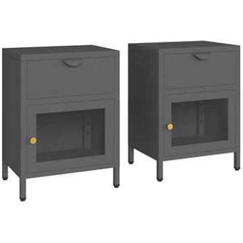 SHUMEE Nočné stolíky 2 ks antracitové 40 × 30 × 54,5 cm oceľ a sklo, 3095204