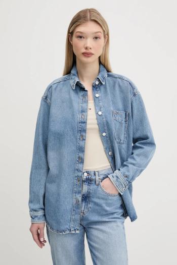 Rifľová košeľa Tommy Jeans voľný strih, s klasickým golierom, DW0DW20365