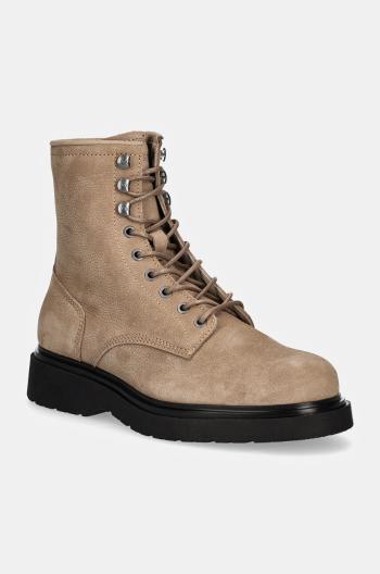 Semišové topánky Calvin Klein LACE UP BOOT W/ ZIP SUEDE pánske, béžová farba, HM0HM01576