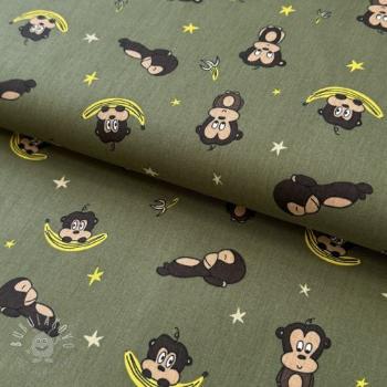 Bavlnená látka Monkeys Snoozy camo green