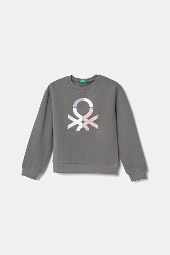Detská bavlnená mikina United Colors of Benetton šedá farba, s potlačou, 3J68C10MX