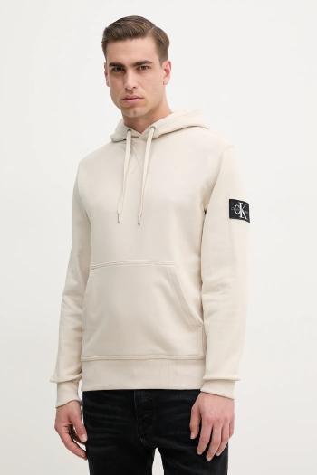 Bavlnená mikina Calvin Klein Jeans pánska, béžová farba, s kapucňou, s nášivkou, J30J323430