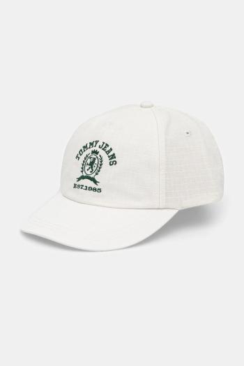 Bavlnená šiltovka Tommy Jeans pánska, biela farba, s nášivkou, AM0AM13286