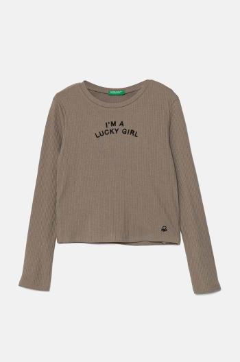 Detské tričko s dlhým rukávom United Colors of Benetton hnedá farba, 39QFC10K5